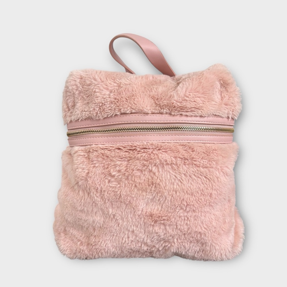 Forever 21 Pink Faux Fur Gold Zipper Mini Backpack - Kawaii Coquette Cute